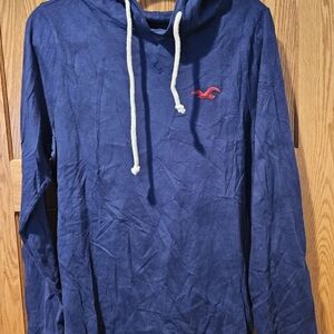 Men's Blue Long Sleeve Shirt Hoodie by Hollister